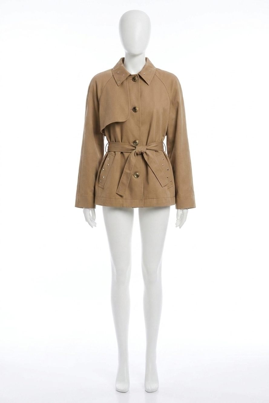NEW JOSEPH RIBKOFF embellished short trench coat in tiger's eye